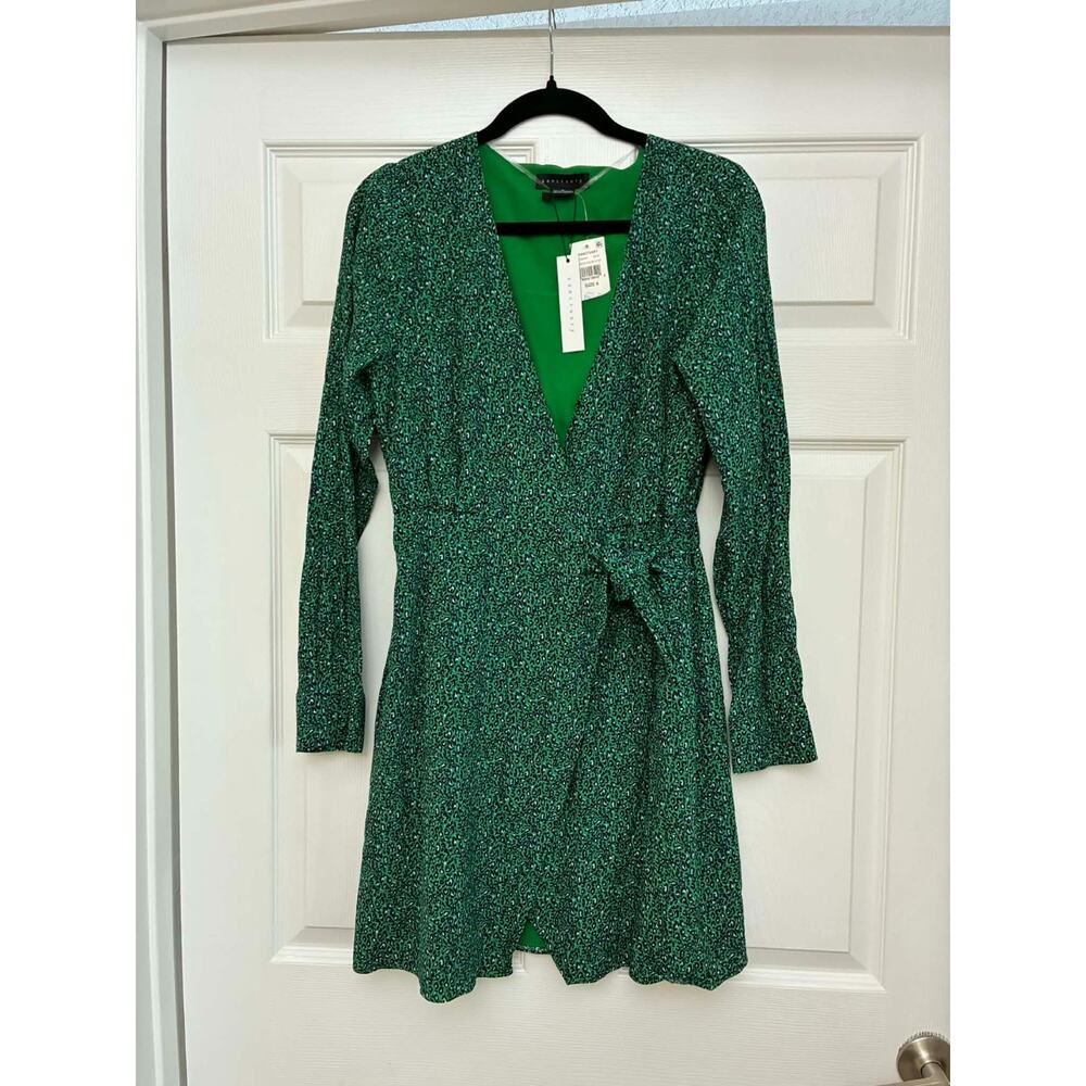 Sanctuary Wrap Dress Sz 8 Green Leopard Print Long Sleeve NWT